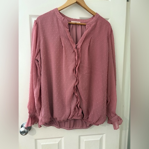 Blousology jacquard dot button down front blouse pink size 1X - Picture 4 of 16